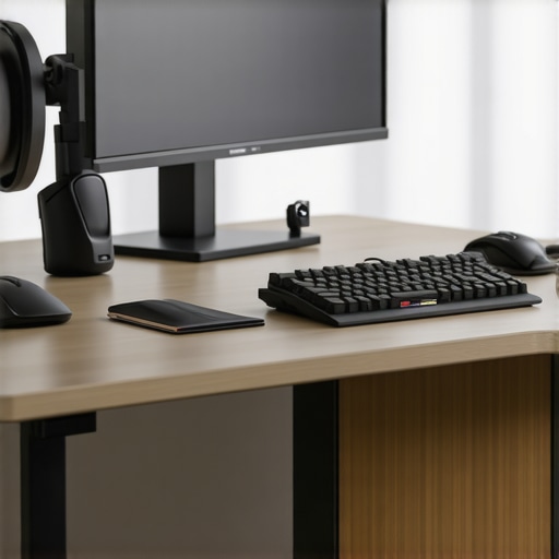 Professional workstation with ergonomic monitor and mechanical keyboard