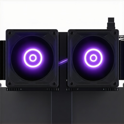 High-performance workstation cooling setup A detailed image of a workstation cooling system with liquid coolers and airflow management