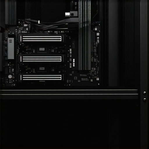 Close-up of a high-end motherboard with BIOS screen and custom cooling system