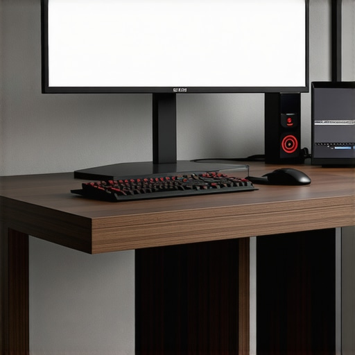 A professional workstation featuring custom liquid cooling, dual monitors, and ergonomic accessories.