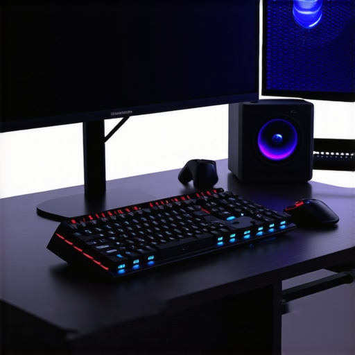 Personal ergonomic workspace setup Modern ergonomic workspace with adjustable monitor and cooling system