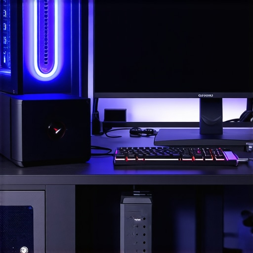 A sleek workstation with SSD drives, cooling fans, professional monitor, and mechanical keyboard.