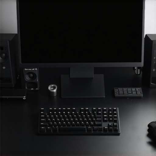 A professional creative workspace with high-end monitor, mechanical keyboard, SSD storage, and cooling solutions.
