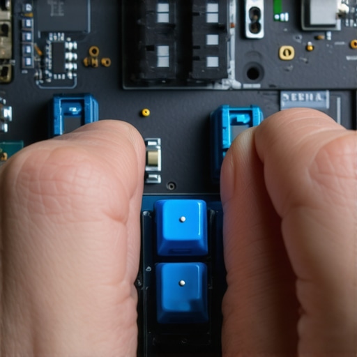 Person replacing keyboard switches with magnetic switches in a workspace