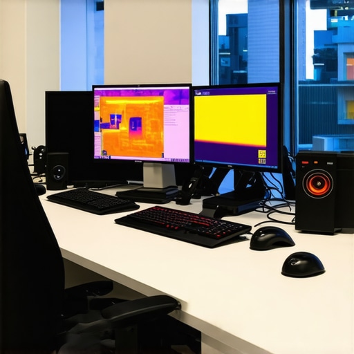 Thermal imaging view of workstation components showing heat hotspots