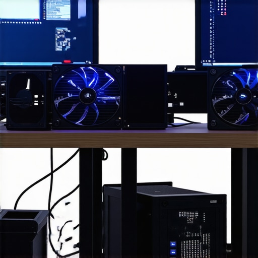 High-Performance Workstation Maintenance Close-up view of a professional workstation with monitoring tools and cooling systems