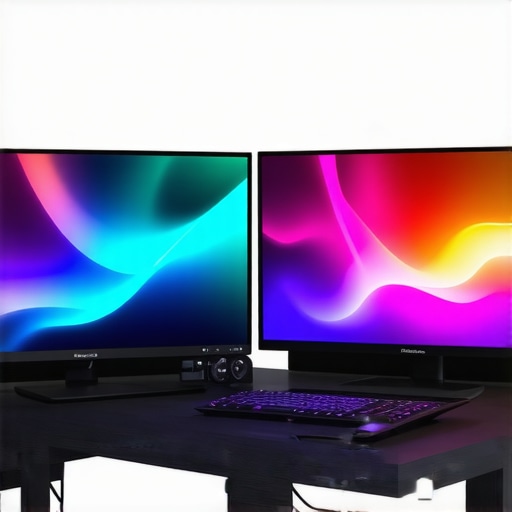 Professional 16K Micro-LED Monitor Setup A workspace featuring a 16K Micro-LED monitor displaying vibrant color grading