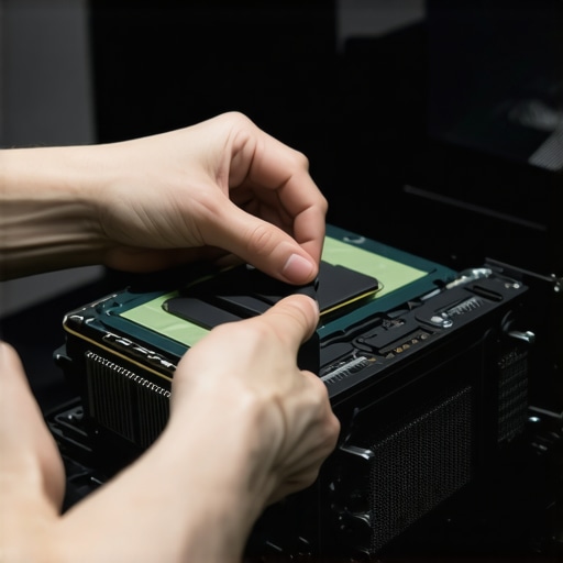 Technician installing thermal pads on a high-end gaming workstation CPU