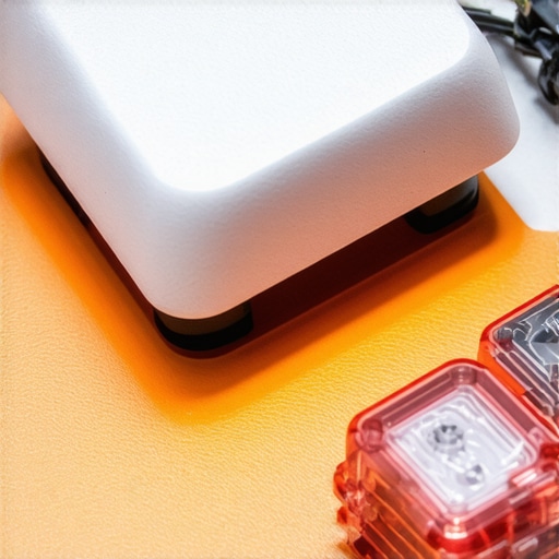 Close-up of magnesium switch with damping pads reducing typing noise