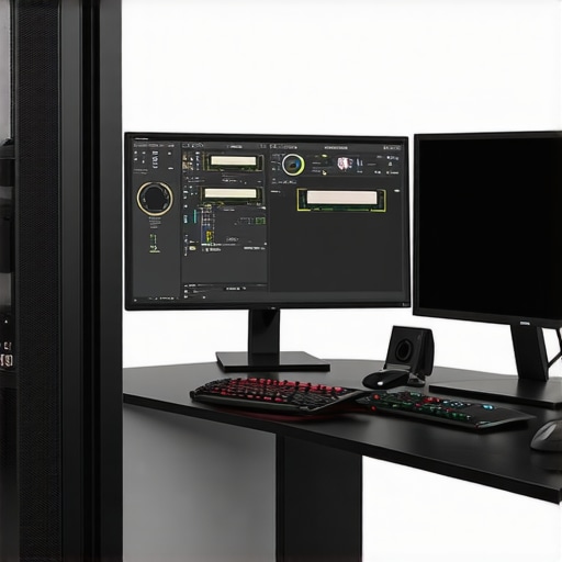Modern workstation featuring PCIe 7.0 SSDs, CXL memory modules, graphene heatsinks, and high-resolution monitor