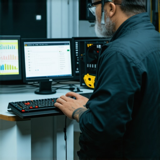 Technician monitoring server and workstation components with diagnostic tools and cooling systems