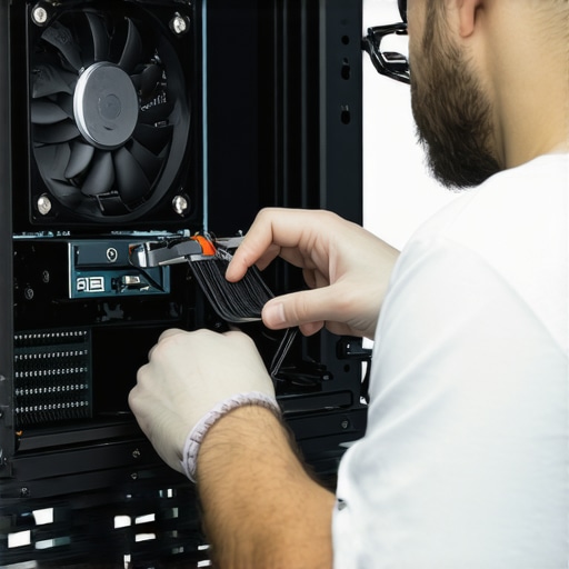Technician installing an ultrasonic cooling system in a high-performance PC