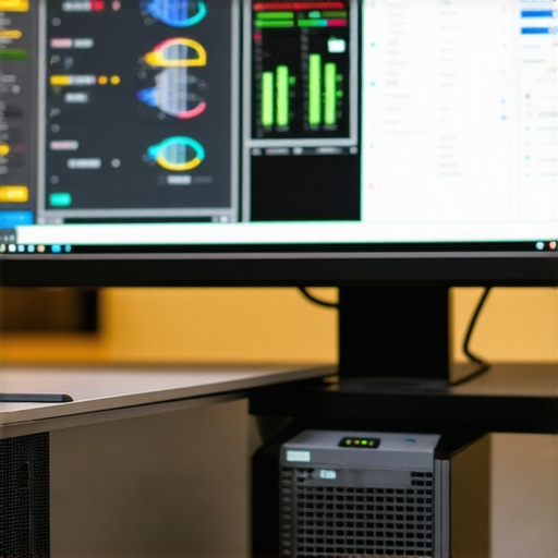 Monitoring dashboard displaying CPU, GPU, and SSD health statistics for a professional workstation.