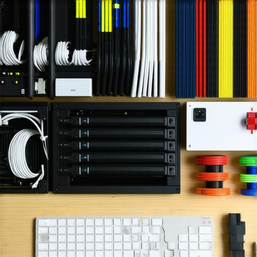 A clean, well-organized dual-PC workstation showing tidy cable routing and management tools.