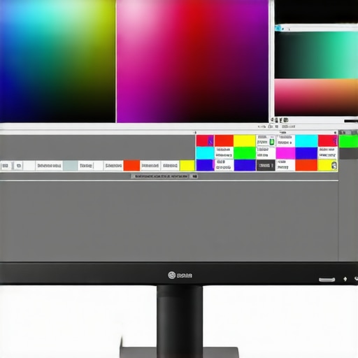 A professional monitor showcasing color calibration charts