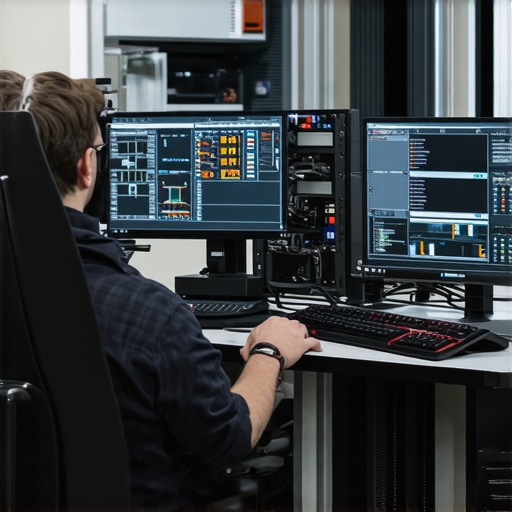 Technician performing maintenance on a professional workstation with monitoring tools and cooling systems