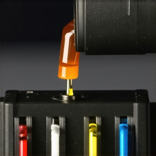 A technician applying lubricant to a mechanical keyboard switch for smooth operation.