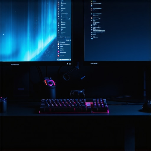 Modern professional workstation with multiple monitors and ergonomic peripherals