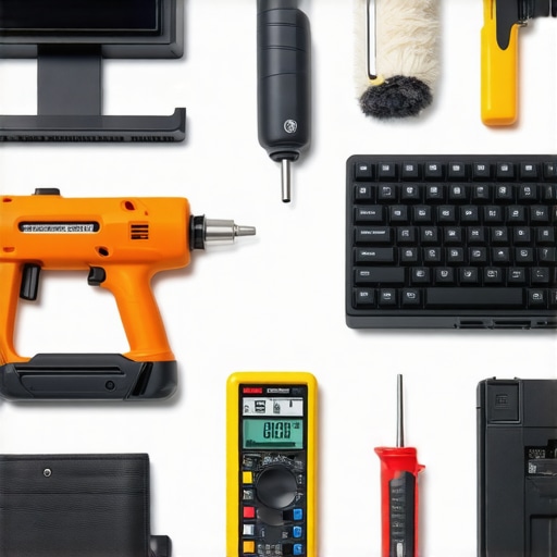Tools for maintaining and troubleshooting high-end workstation components, neatly organized on a desk