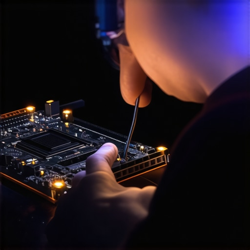 Technician installing NVMe SSD into motherboard in a professional workstation