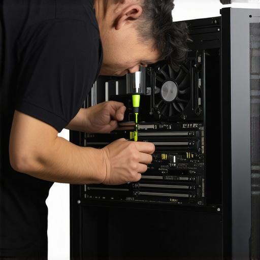 Technician cleaning and monitoring a workstation using specialized tools