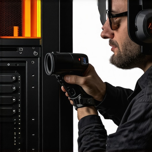 Technician inspecting PC components with a thermal camera to identify hotspots and airflow issues.