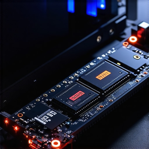 A detailed image of an NVMe SSD installed in a professional workstation, emphasizing speed and performance.