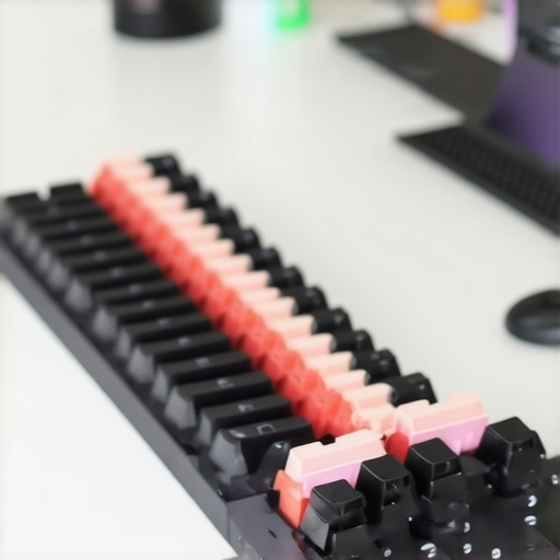 Person modifying a mechanical keyboard with ergonomic keycaps in a well-lit workspace