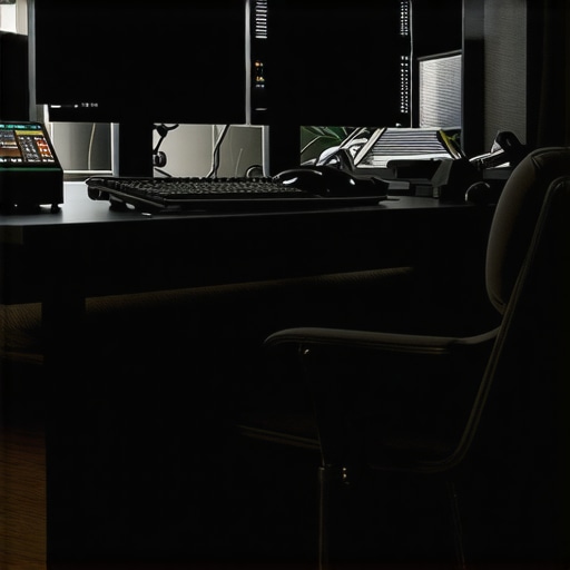 A sleek workstation with two calibrated professional monitors arranged ergonomically for video editing.