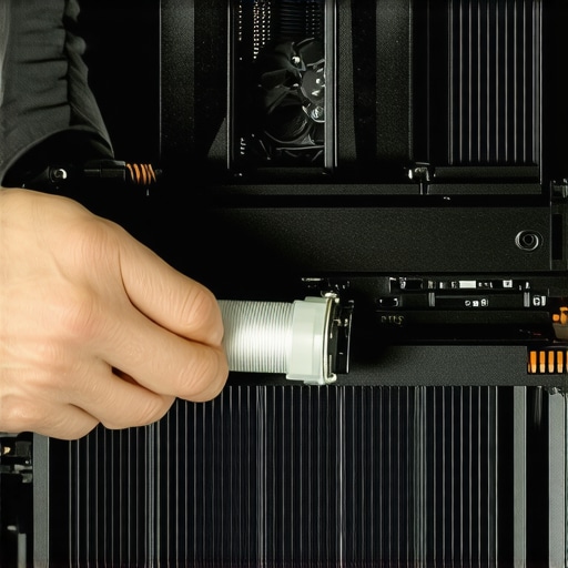 Technician cleaning PC cooling fans with compressed air