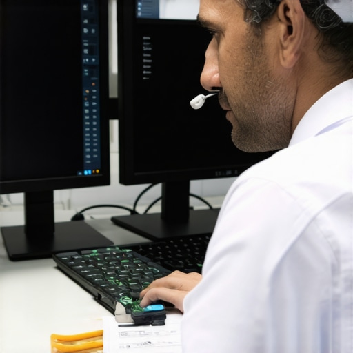 Proactive Workstation Maintenance in Action Technician monitoring system health using diagnostic tools in a professional workstation setup.