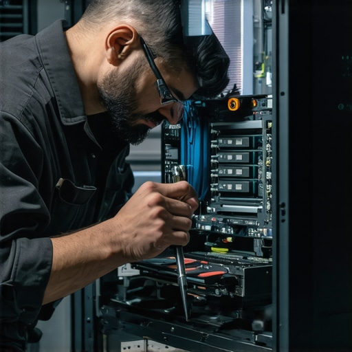 Professional PC Maintenance in Action Technician carefully cleaning a workstation PC with precision tools, emphasizing maintenance tools for longevity.
