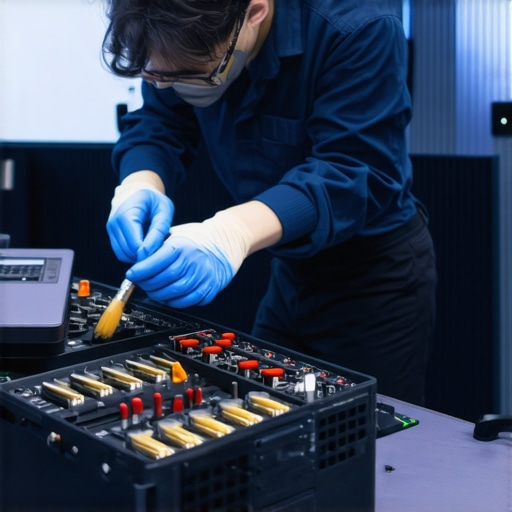 Technician cleaning workstation components with precision tools