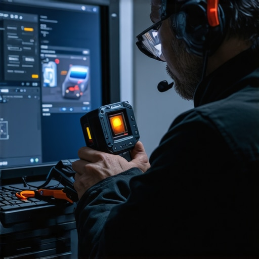 Professional workstation maintenance tools Technician using thermal camera to inspect workstation hardware