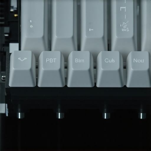 Detailed view of a mechanical keyboard switch with dampening O-rings and PBT keycaps.