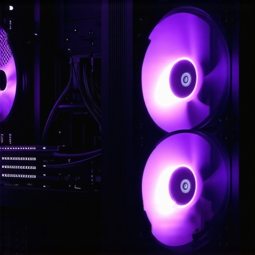 A detailed view of PC fans installed in a case emphasizing airflow direction and placement