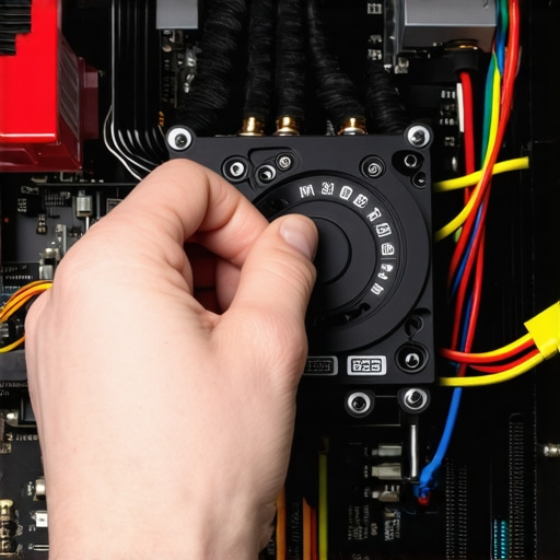 Technician checking liquid cooling pump voltage with multimeter in a workstation setup.
