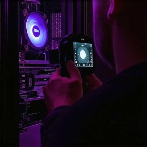 Thermal Inspection of a Gaming PC A thermal camera capturing heat distribution inside a gaming PC to identify cooling efficiency