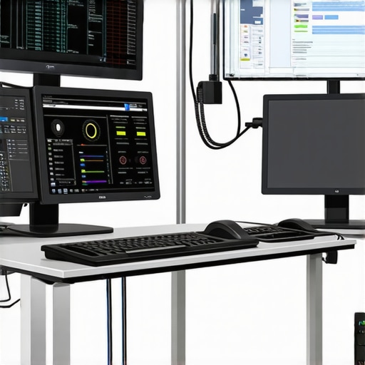A technician testing a high-end workstation with monitoring software and diagnostic tools.