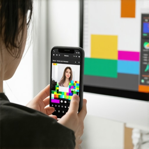 DIY monitor calibration setup Person capturing monitor colors with smartphone during calibration process