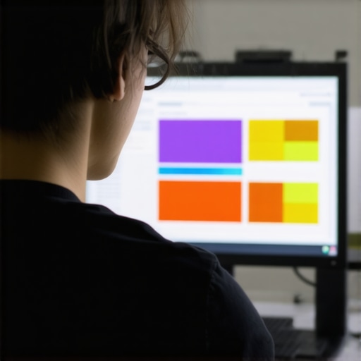 Person running dead pixel detection software on a computer monitor filled with colorful test patterns.