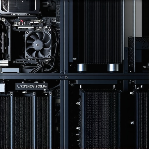Efficient PC cooling setup with water cooling and airflow management. A high-end computer cooling system featuring water loops and radiators in a tidy workspace.