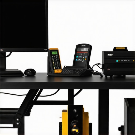 Essential Tools for Workstation Maintenance workstation setup with calibration tools, UPS, and cleaning supplies.