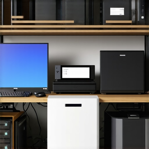 Modern tech workspace demonstrating humidity control devices and optimized airflow