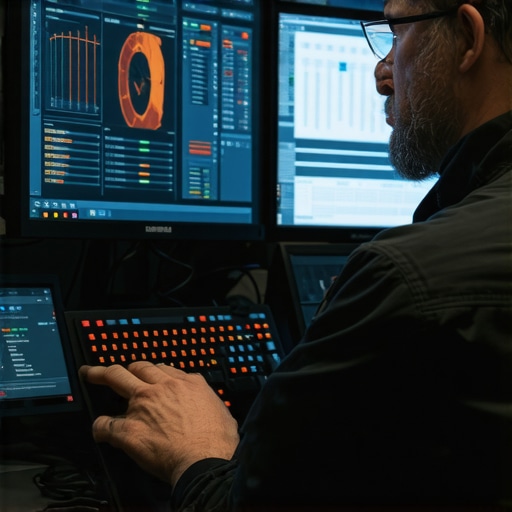 Monitoring Tools for PC Maintenance A technician analyzing hardware health data on a multi-monitor setup.