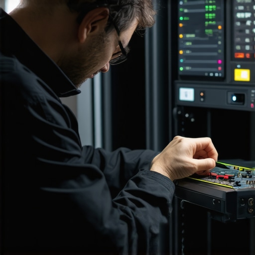 Monitoring your workstation's health with advanced tools Technician using thermal sensors and monitoring software on a high-performance workstation