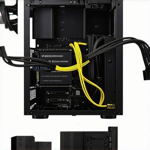 Illustration of tidy cable management inside a compact PC case demonstrating proper routing and securing methods.