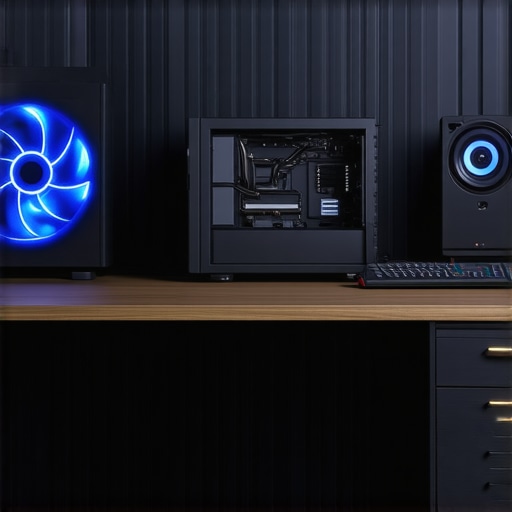 Optimized PC Environment in Humid Climate A workspace featuring a dehumidifier, sealed computer case, and airflow enhancements to combat humidity.