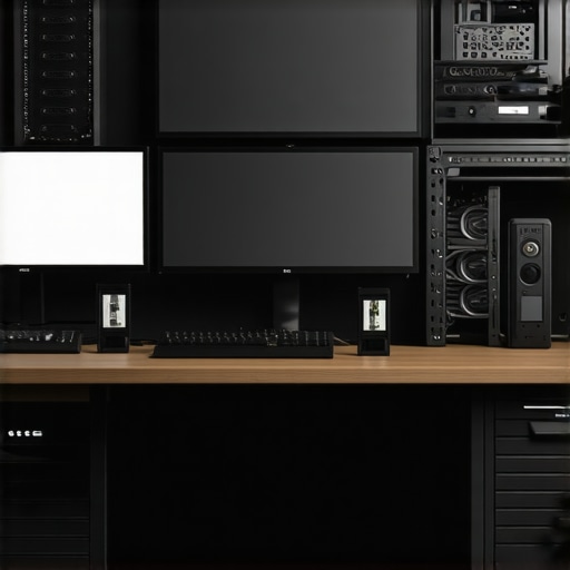 Optimized Workstation Setup with Maintenance Tools A professional workstation illustrating monitoring tools, SSDs, and cooling systems in action.