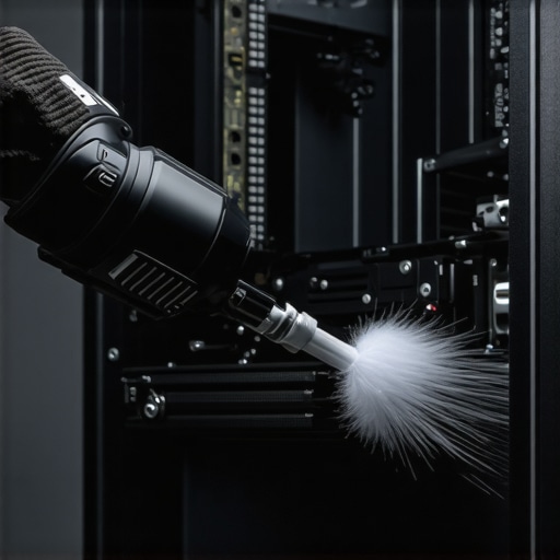 PC Maintenance Tools in Action Technician cleaning and maintaining a desktop workstation with dusting brush and thermal paste application
